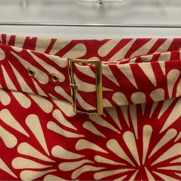 Talbots starburst pattern red and off white belted skirt, zipper pockets size 12 - Picture 5 of 12